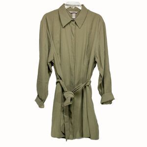 H&M Women's Large Mid Length Jacket Olive Green Polyester Blend Lightweight Coat